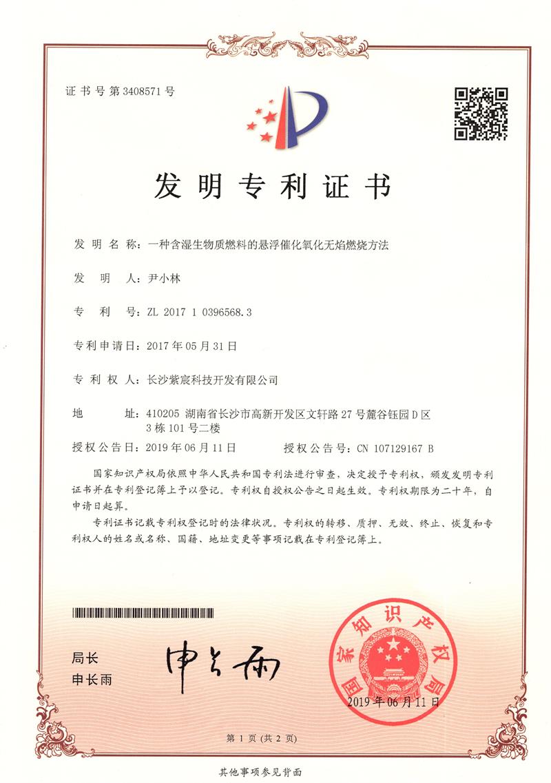 8.1-ZL 201710396568.3-一(yī)種含濕生(shēng)物(wù)質燃料的(de)懸浮催化(huà)氧化(huà)無焰燃燒方法(1)